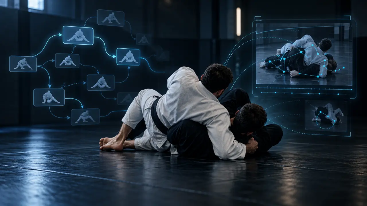 Interface GrapplingZone analysant un enchaînement de jiu-jitsu brésilien