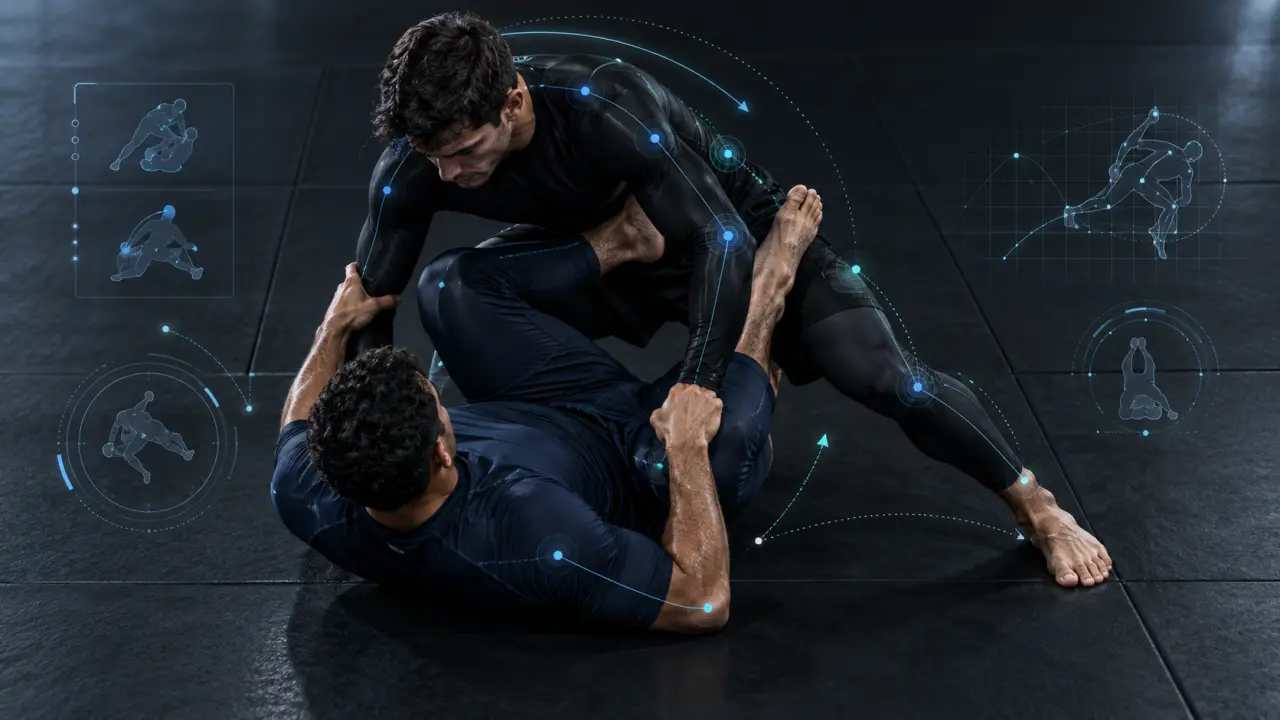 Interface GrapplingZone analysant les transitions d’un sparring de jiu-jitsu brésilien